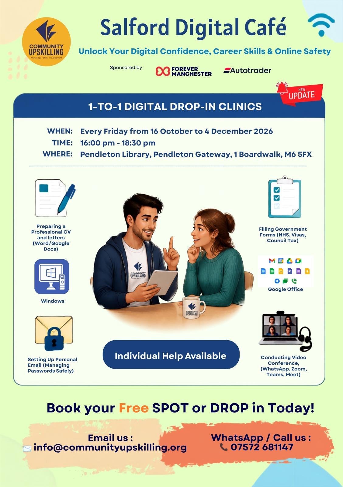 Salford Digital Café: 1-to-1 Digital Drop-in Clinics