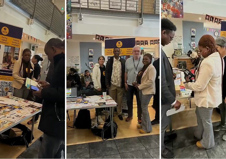 Community Upskilling team and visitors at their stall at Langworthy Cornerstone, Salford